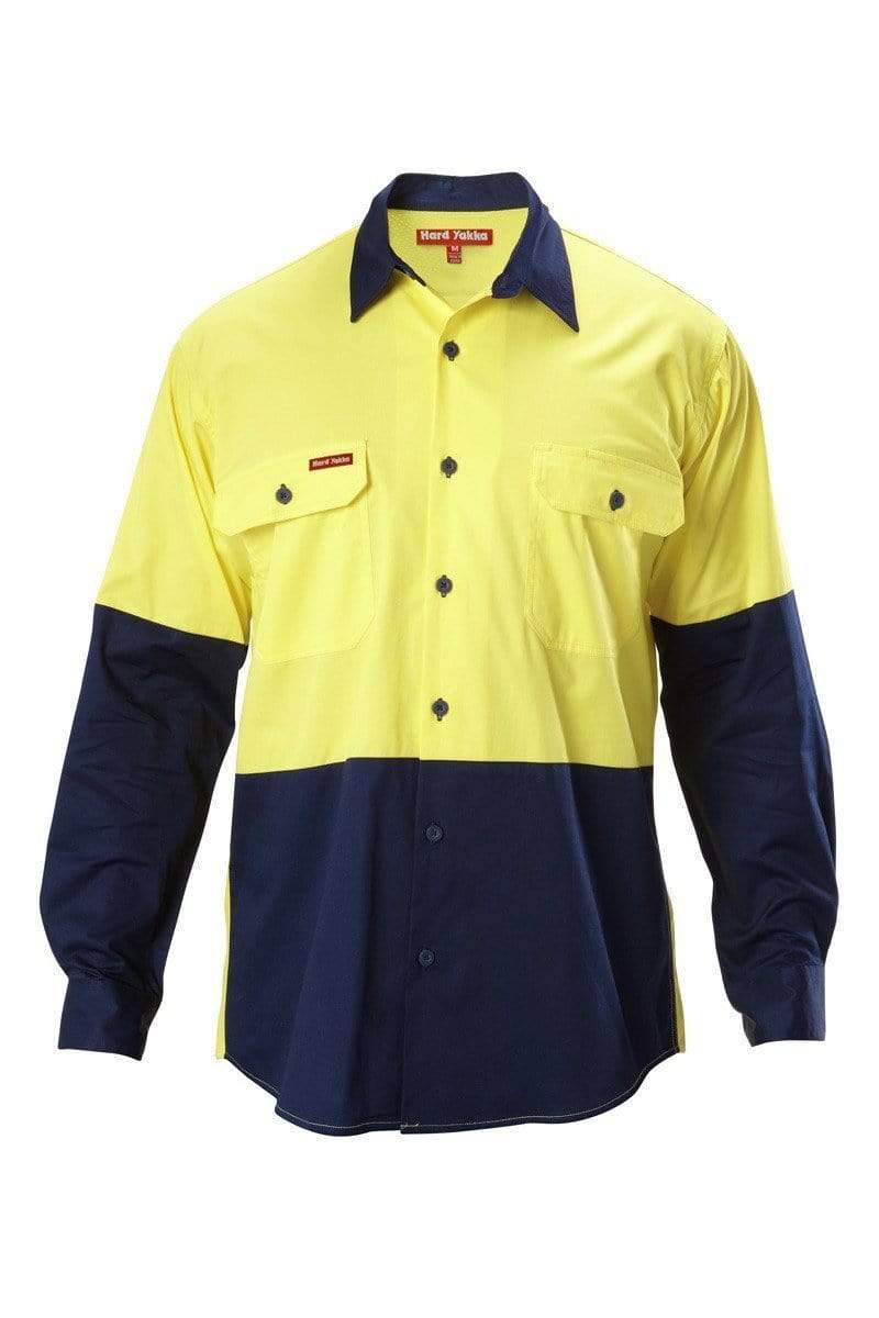 Hard Yakka Koolgear Hi-visibility Cotton Ventilated Shirt Y07558 Work Wear Hard Yakka Yellow/Navy S 